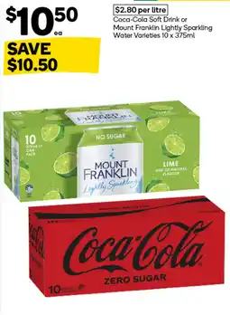Woolworths Coca-Cola Soft Drink or Mount Franklin Lightly Sparkling Water Varieties offer