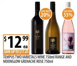 Supabarn Tempus Two Varietals Wine 750ml Range and Moonglow Grenache Rose 750ml offer