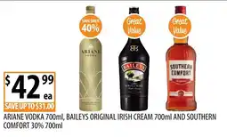 Supabarn Ariane Vodka, Baileys Original Irish Cream, Southern Comfort offer