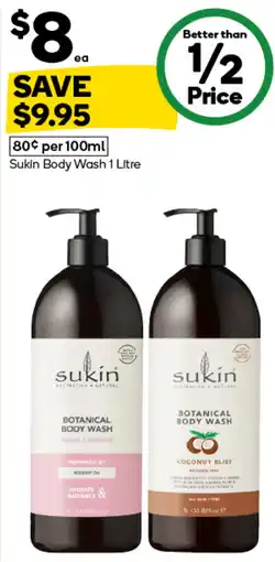 Woolworths Sukin Body Wash 1 Litre offer