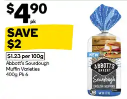 Woolworths Abbott's Sourdough Muffin Varieties offer