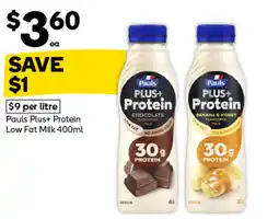 Woolworths Pauls Plus+ Protein Low Fat Milk offer