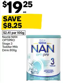 Woolworths Nestlé NAN OPTIPRO Stage 3 Toddler Milk Drink offer