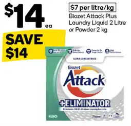 Woolworths Biozet Attack Plus Laundry Liquid 2 Litre or Powder 2 kg offer