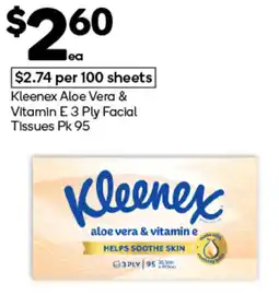 Woolworths Kleenex Aloe Vera & Vitamin E 3 Ply Facial Tissues offer
