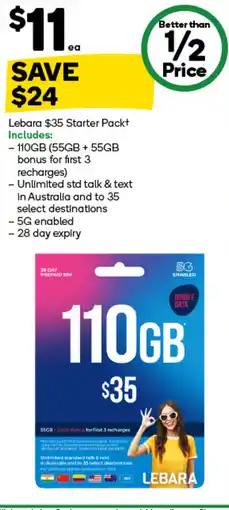 Woolworths Lebara 110GB offer