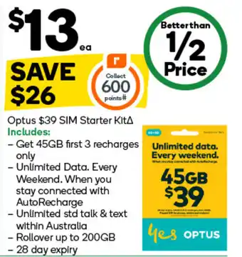 Woolworths Optus $39 SIM Starter Kit offer