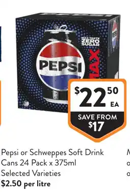 Foodworks Pepsi or Schweppes Soft Drink Selected Varieties offer