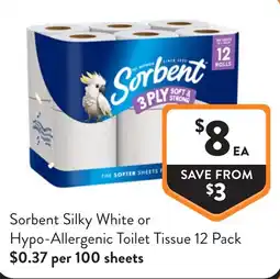 Foodworks Sorbent Silky White or Hypo-Allergenic Toilet Tissue offer
