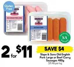 Drakes Slope & Sons Old English Pork Large or Beef Curry Sausages offer