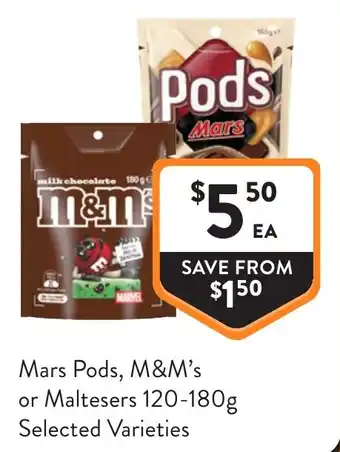 Foodworks Mars Pods, M&M's or Maltesers offer