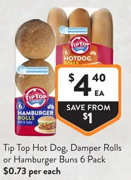 Foodworks Tip Top Hot Dog, Damper Rolls or Hamburger Buns 6 Pack offer