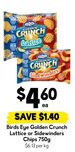 Drakes Birds Eye Golden Crunch Lattice or Sidewinders Chips offer
