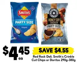 Drakes Red Rock Deli, Smith's Crinkle Cut Chips or Doritos offer