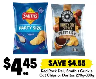 Drakes Red Rock Deli, Smith's Crinkle Cut Chips or Doritos offer