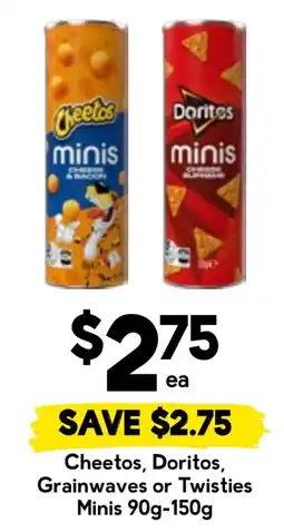 Drakes Cheetos Doritos Grainwaves or Twisties Minis offer