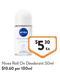 Foodworks Nivea Roll On Deodorant offer