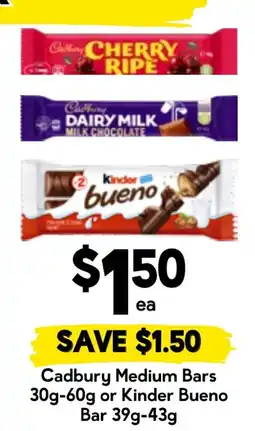 Drakes Cadbury Medium Bars or Kinder Bueno Bar offer