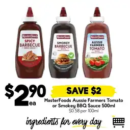 Drakes MasterFoods Aussie Farmers Tomato or Smokey BBQ Sauce offer