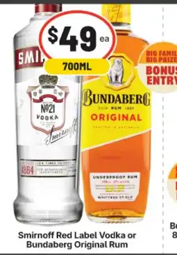 IGA Smirnoff Red Label Vodka or Bundaberg Original Rum offer