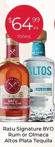 Porters Ratu Signature 8YO Rum or Olmeca Altos Plata Tequila offer