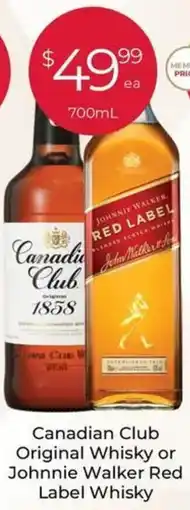 Porters Canadian Club Original Whisky or Johnnie Walker Red Label Whisky offer
