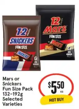 IGA Mars or Snickers Fun Size Pack Selected Varieties offer