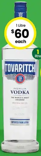 The Bottle O Tovaritch Premium Vodka offer