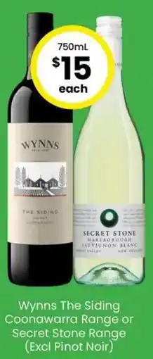 The Bottle O Wynns The Siding Coonawarra Range or Secret Stone Range (Excl Pinot Noir) offer