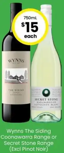 The Bottle O Wynns The Siding Coonawarra Range or Secret Stone Range (Excl Pinot Noir) offer