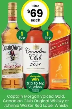 The Bottle O Captain Morgan Spiced Gold, Canadian Club Original Whisky or Johnnie Walker Red Label Whisky offer
