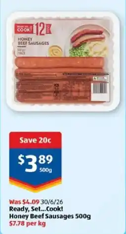 ALDI Ready, Set...Cook! Honey Beef Sausages offer