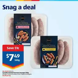ALDI Specially Selected Gourmet Sausages offer