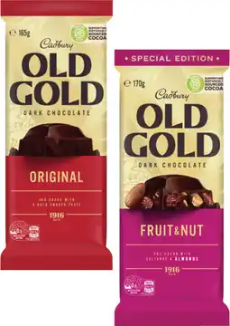 Coles Cadbury Old Gold Block Chocolate-180g offer