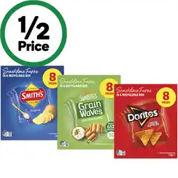 Woolworths Smith's Chips, Parker's Pretzel Minis, Grain Waves, Twisties or Doritos 152-200g Pk 8 offer