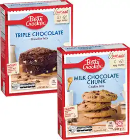 Coles Betty Crocker Choc Chunk Cookie Mix 485g or Triple Choc Fudge Brownie Mix 500g offer