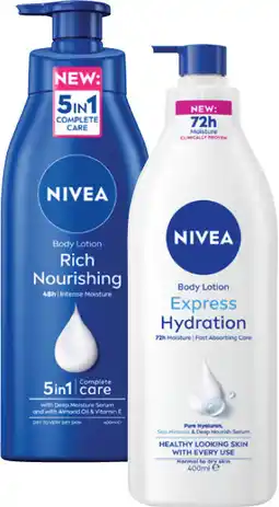 Coles Nivea Rich Nourishing or Express Hydration Body Lotion 400mL offer
