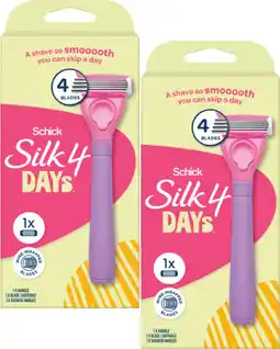 Coles NEW Schick Silk 4 Days Purple Razor Kit with 1 Refill Blade 1 Each offer