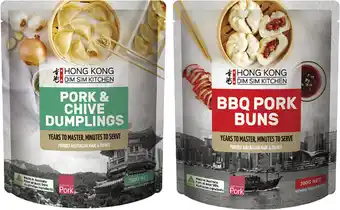Coles Hong Kong Dim Sim Kitchen Pork & Chive Dumplings or BBQ Pork Buns 300g offer