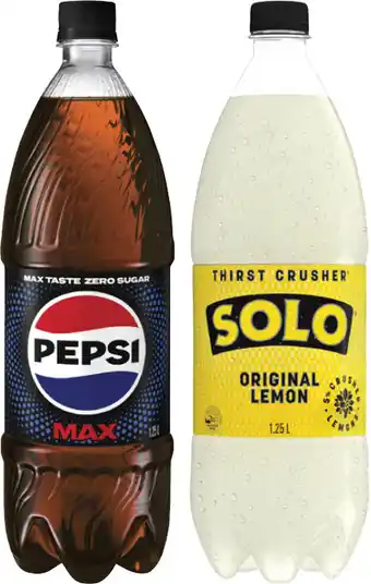 Coles Pepsi, Solo or Mountain Dew Soft Drink 1.25 Litre offer