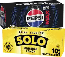 Coles Pepsi or Solo Soft Drink 10x375mL offer