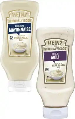 Coles Heinz Seriously Good Aioli or Mayonnaise 500mL offer