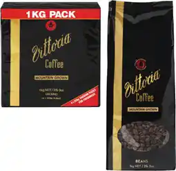 Coles Vittoria Mountain Grown Beans or Ground Coffee 1kg offer