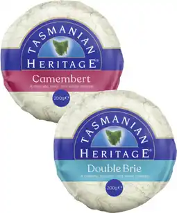 Coles Tasmanian Heritage Double Cream Brie or Camembert 200g offer