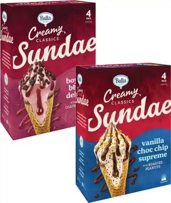 Coles Bulla Creamy Classics Ice Cream Sundae Cones 580mL offer