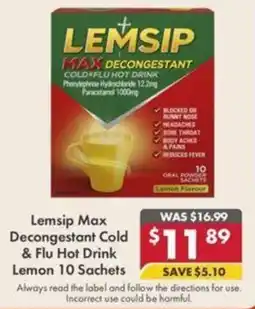 Pharmacy4Less Lemsip Max Decongestant Cold & Flu Hot Drink Lemon offer