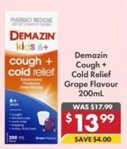 Pharmacy4Less Demazin kids 6+ cough + cold relief offer