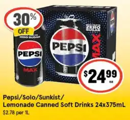 IGA Xpress Pepsi/ Solo/ Sunkist/ Lemonade Canned Soft Drinks offer