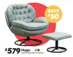 ComfortStyle Furniture & Bedding Hugo Swivel Chair with Footstool offer