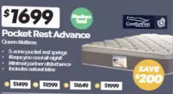 ComfortStyle Furniture & Bedding Pocket Rest Advance Queen Mattress offer